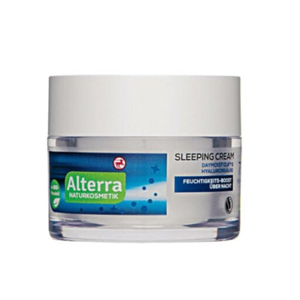 Alterra Sleeping Cream 50 ml nogurušai ādai, ar organisko mandeļu eļļu, Daymoist CLR un hialuronskābi, mitruma pastiprināšanai naktī, sertificēta dabīgā kosmētika, vegāns