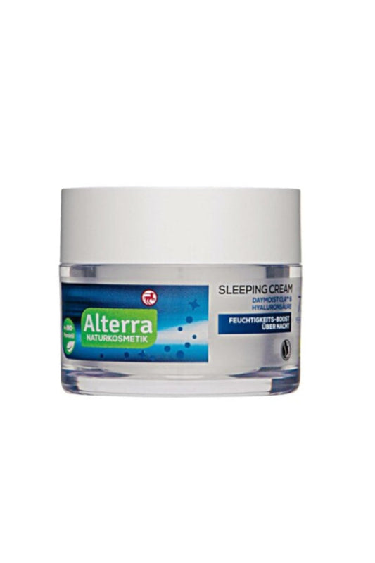 Alterra Sleeping Cream 50 ml für müde Haut, mit Bio-Mandelöl, Daymoist CLR & Hyaluronsäure, Feuchtigkeits-Boost über Nacht, zertifizierte Naturkosmetik, vegan