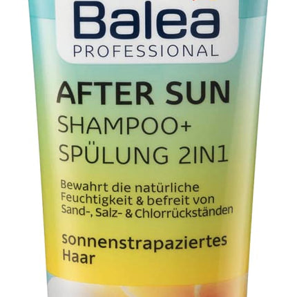 Balea Professional šampūns + kondicionieris 2in1, līdzeklis pēc sauļošanās – saglabā dabisko mitrumu un noņem smilšu, sāls un hlora atlikumus, 250 ml