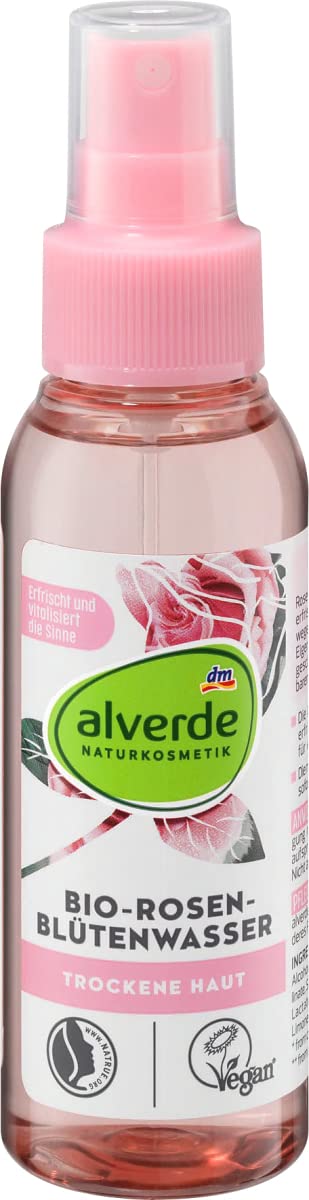 Alverde NATURKOSMETIK Tagespflege Bio-Rosenblütenwasser, 1 x 100 ml, Erfrischend, Feuchtigkeitsspendend