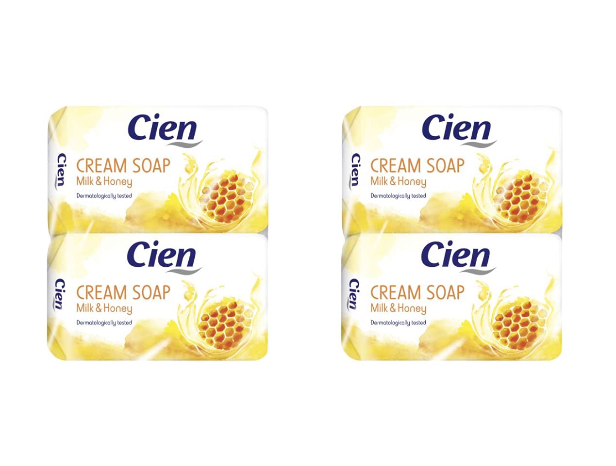 Cien Cremeseife Milch und Honig mit Mandelöl, ohne Mikroplastik, 4er-Pack, 4 x 150 g (= 600 g)