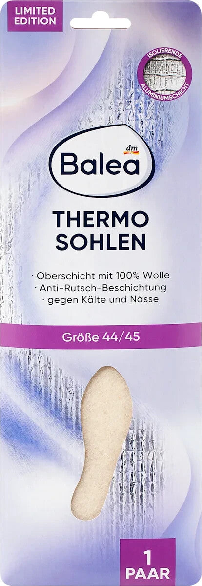 Balea Einlegesohlen Thermo Gr. 44/45 (1 Paar), 100% Wolle, Ali-ISO-Schicht, neu