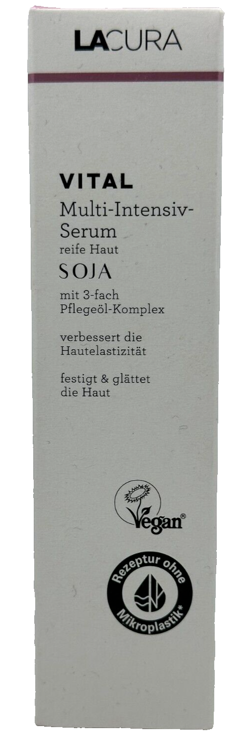 LACURA Skin Vital Soy Multi Intensive Serum, trīskāršs eļļu komplekss, vegāns, 30ml, jauns