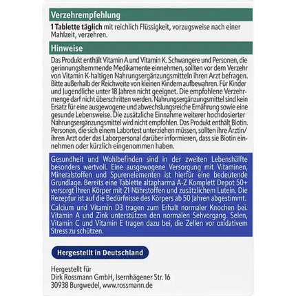 Altapharma A-Z Depot ab 50 Jahren, Multivitamin + Mineral mit 21 Vitaminen, neu