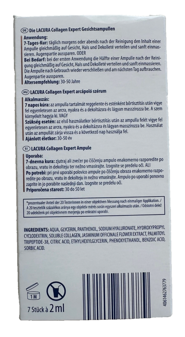 Lacura Skin Collagen Expert sejas ampulas, pretgrumbu līdzeklis, 7x2 ml, jaunas un aizzīmogotas