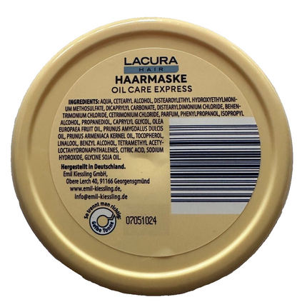 LACURA matu maska ​​Oil Care Express, trīskāršs eļļu komplekss, vegāna, jauna un noslēgta