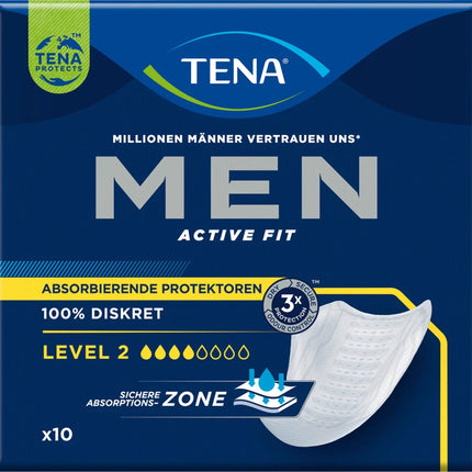 TENA MEN Active Fit 2. līmeņa absorbējošie ieliktņi urīna nesaturēšanai, 1 x 10 ieliktņi, jauni un aizzīmogoti