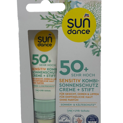 SUNDANCE Sensitive SPF 50+ kombinētais saules aizsargkrēms un zīmulis, UVA un UVB, 23 ml