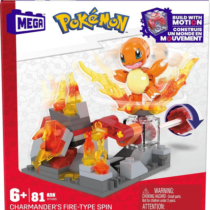 MEGA Pokémon Charmander's Fiery Spin, būvēšanas komplekts ar kustības akmeni, jauns un aizzīmogots