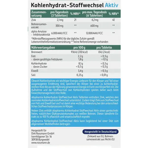 Altapharma Kohlenhydrat-Stoffwechsel Aktiv, 1x30 Tabletten, vegan, neu&ovp