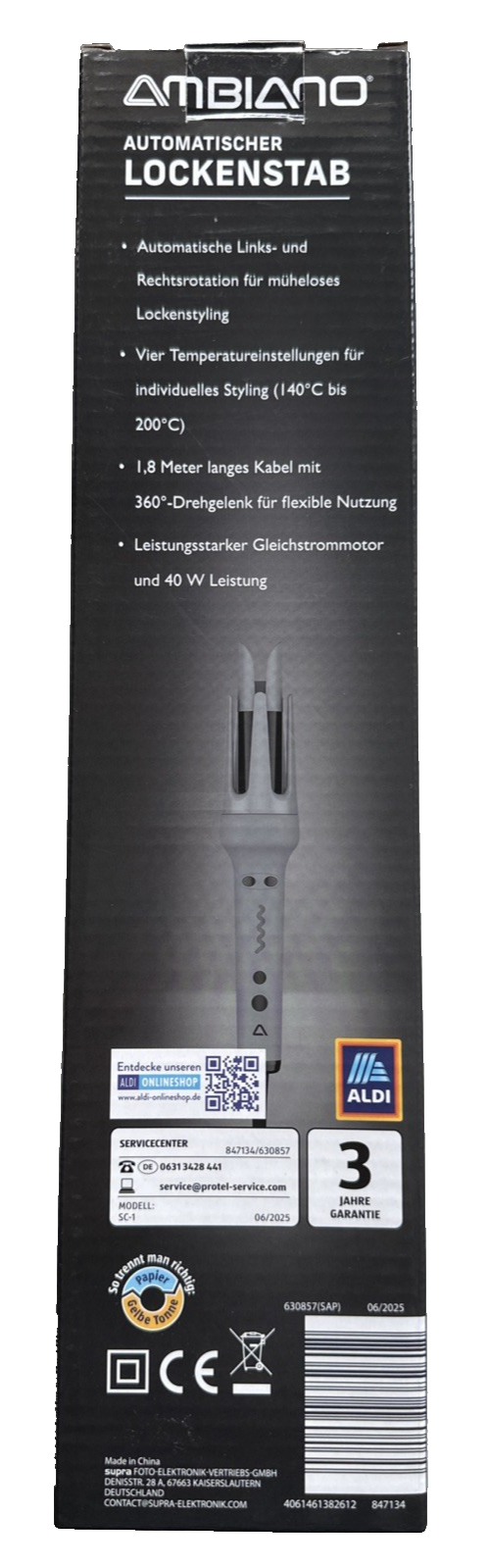 Ambiano automatischer Lockenstab, links-rechts-Rotation, 4 Temperaturen, neu&ovp