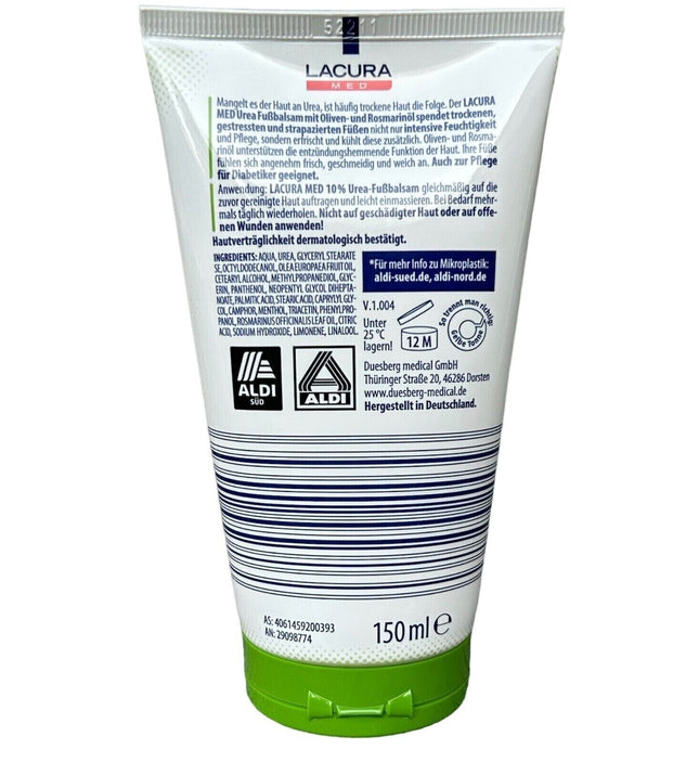LACURA Med - Fußbalsam mit Oliven & Rosmarinöl, 10 % UREA, für Fusspflege, 150ml