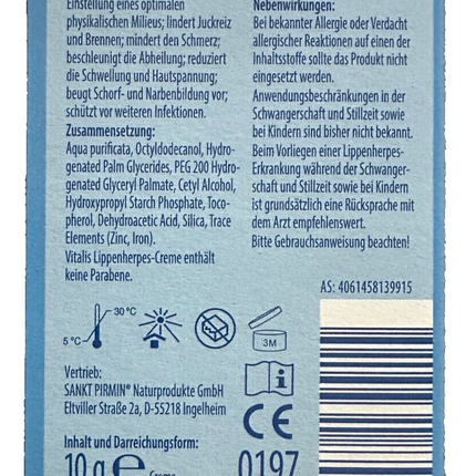 Vitalis lūpu herpes krēms, 10 g, jauns un iepakojumā