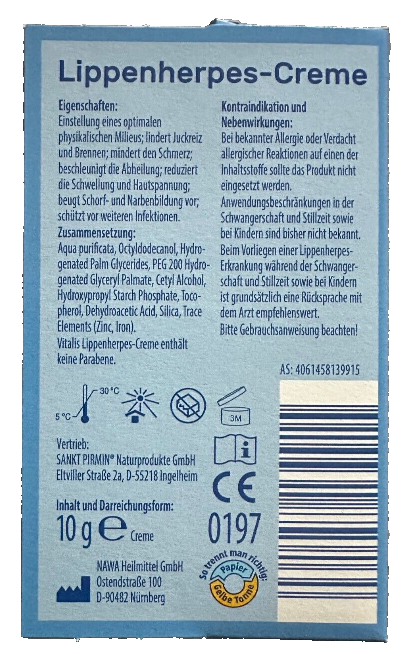 Vitalis Lippenherpes-Creme, 10 g, neu&ovp