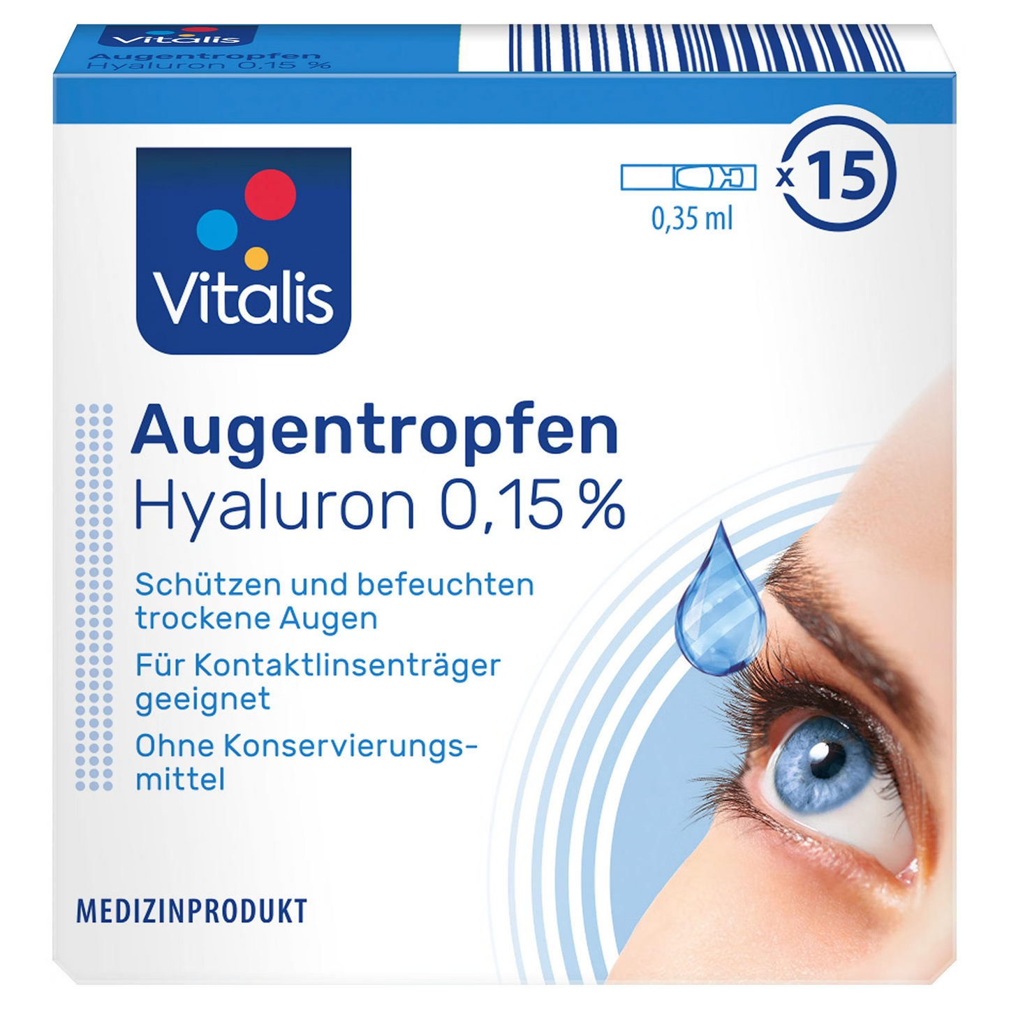 Vitalis Augentropfen, 0,15% Hyaluron, ohne Konservierungsmittel, 1x15St, neu&ovp