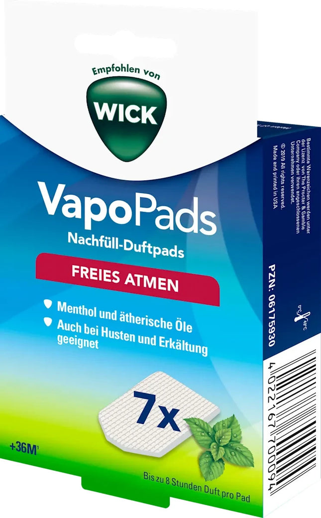 WICK VapoPads, 1x7 gabali, mentola spilventiņi, jauni un aizzīmogoti