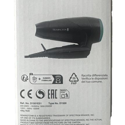 Remington ceļojumu matu fēns, 2000 W, salokāms matu fēns ar difuzoru, jauns un aizzīmogotā iepakojumā