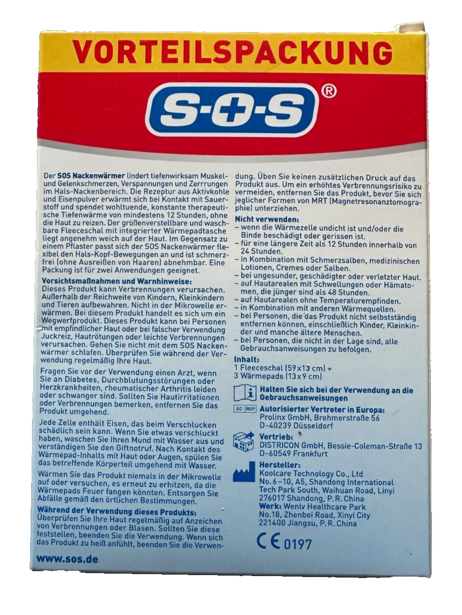 SOS Nackenwärmer, zur Schmerzlinderung im Hals-Nackenbereich, 1x Schal + 3x Pads