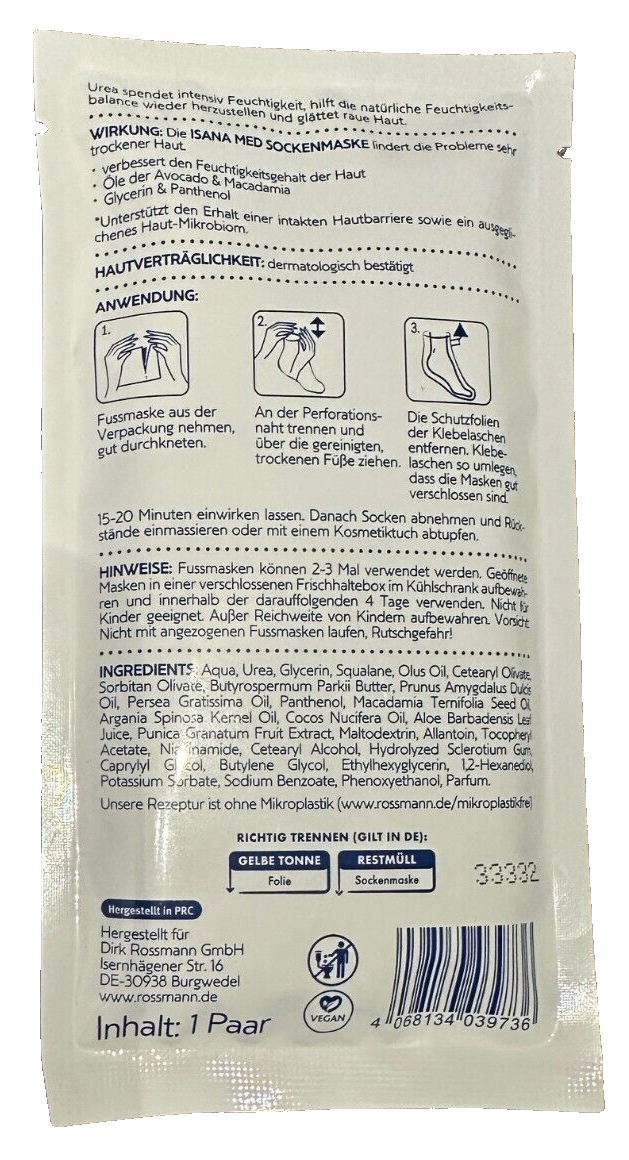 ISANA MED Urea (5%) Fuss-Sockenmaske, für sehr trockene Haut, 1xPackung (1 Paar)