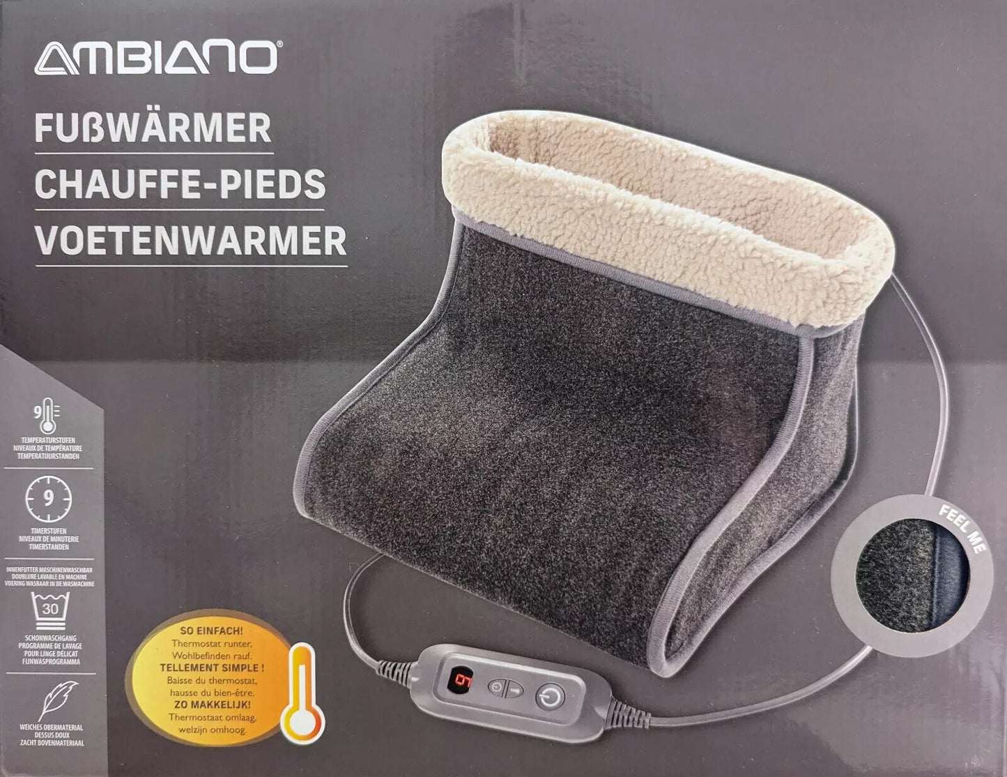 Ambiano elektr. Fußwärmer, 9 Stufen, Automatische Abschaltung, Teddyflausch, neu