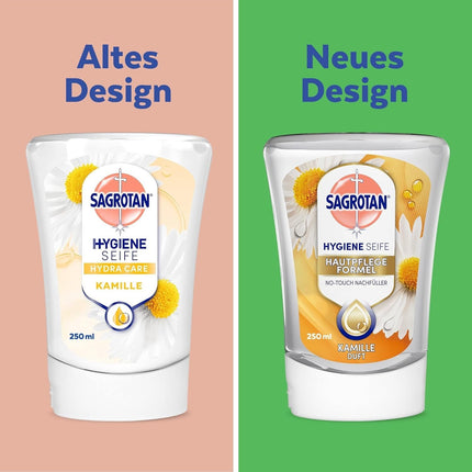 SAGROTAN bezkontakta dozators, baltas + kumelīšu aromāta šķidrās ziepes, 250 ml, jauns un noslēgts