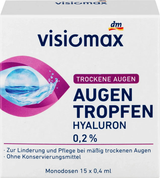 VISIOMAX acu pilieni ar 0,2% hialuronskābi, bez konservantiem, 1 x 15 pilieni, jauni