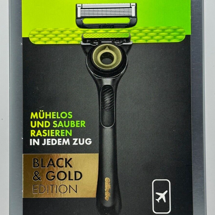 Gillette Labs skuveklis + 2 asmeņi, melns un zelta komplekts, ceļojumu maciņš + magnētiskā dokstacija, JAUNS