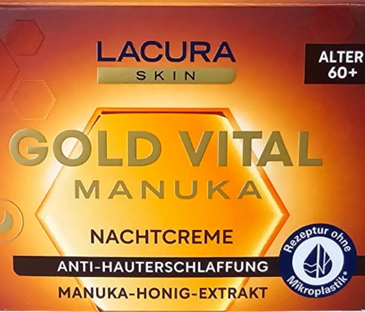 Lacura Gold Vital mit Manuka Honig, Nachtcreme, Anti-Hauterschlaffung, 50ml, Neu