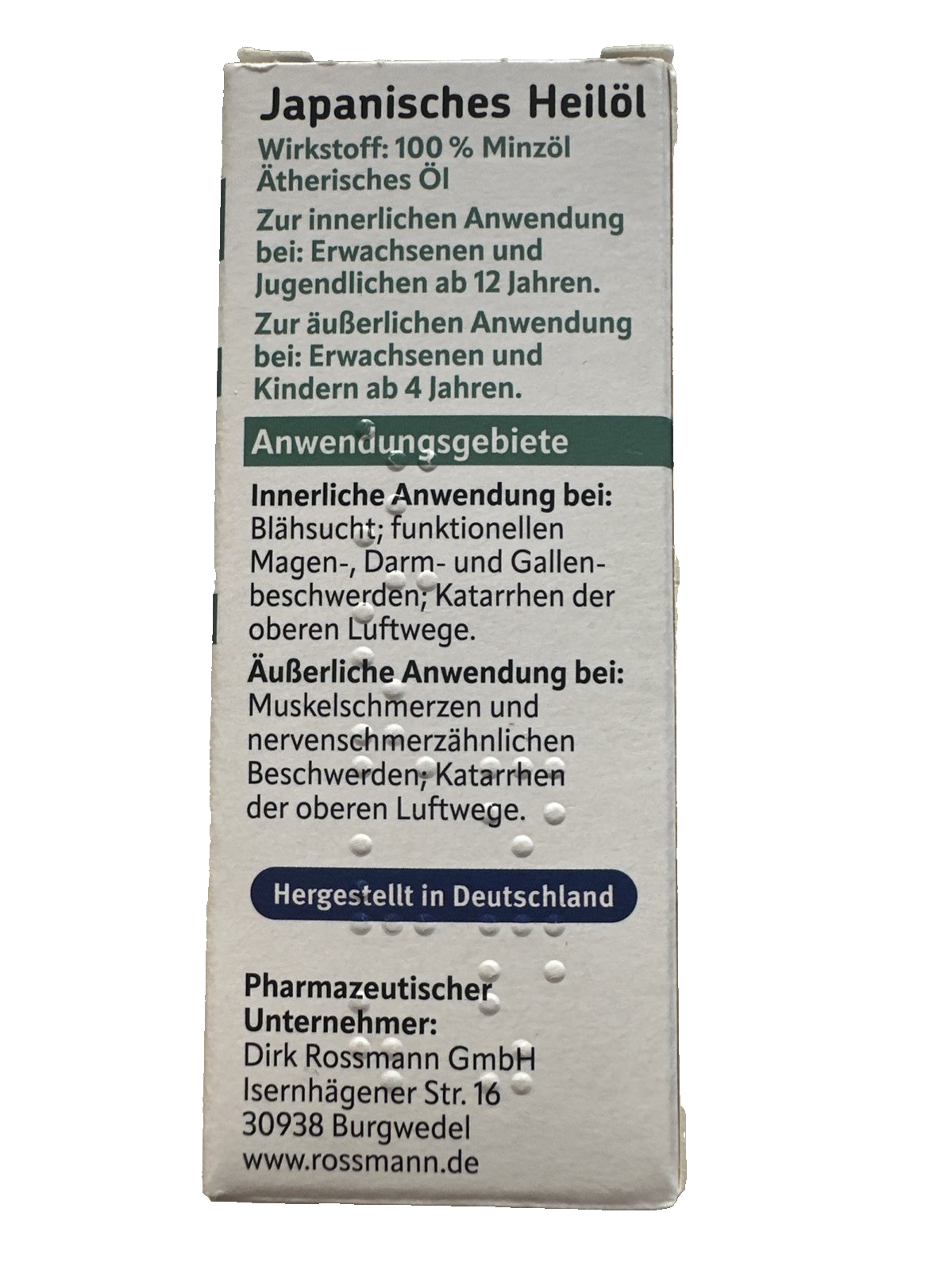 Altapharma Japanisches Heilöl, 100% ätherisches Minzöl, 30 ml, neu&ovp