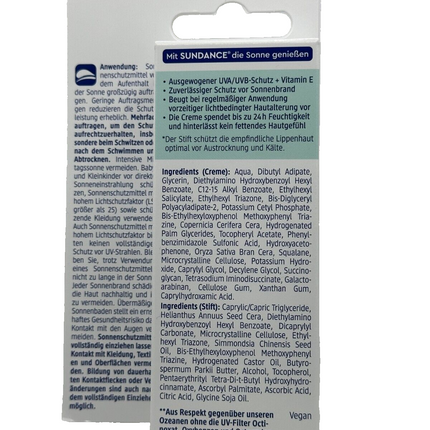 SUNDANCE Sensitive SPF 50+ kombinētais saules aizsargkrēms un zīmulis, UVA un UVB, 23 ml