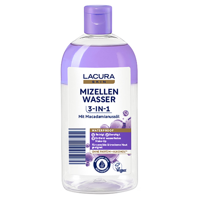 Lacura Skin micelārais ūdens 3in1 ar makadāmijas riekstu eļļu, 1x400 ml, jauns un iepakojumā