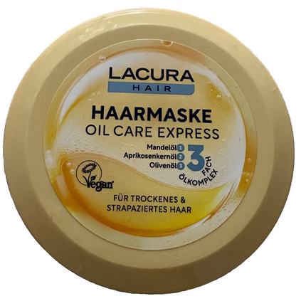 LACURA matu maska ​​Oil Care Express, trīskāršs eļļu komplekss, vegāna, jauna un noslēgta