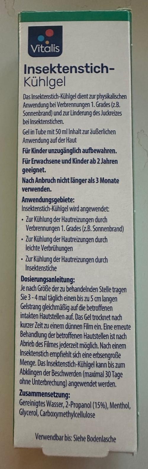 VITALIS dzesēšanas gels pret odu kodumiem, niezi un saules apdegumiem, 1x50ml