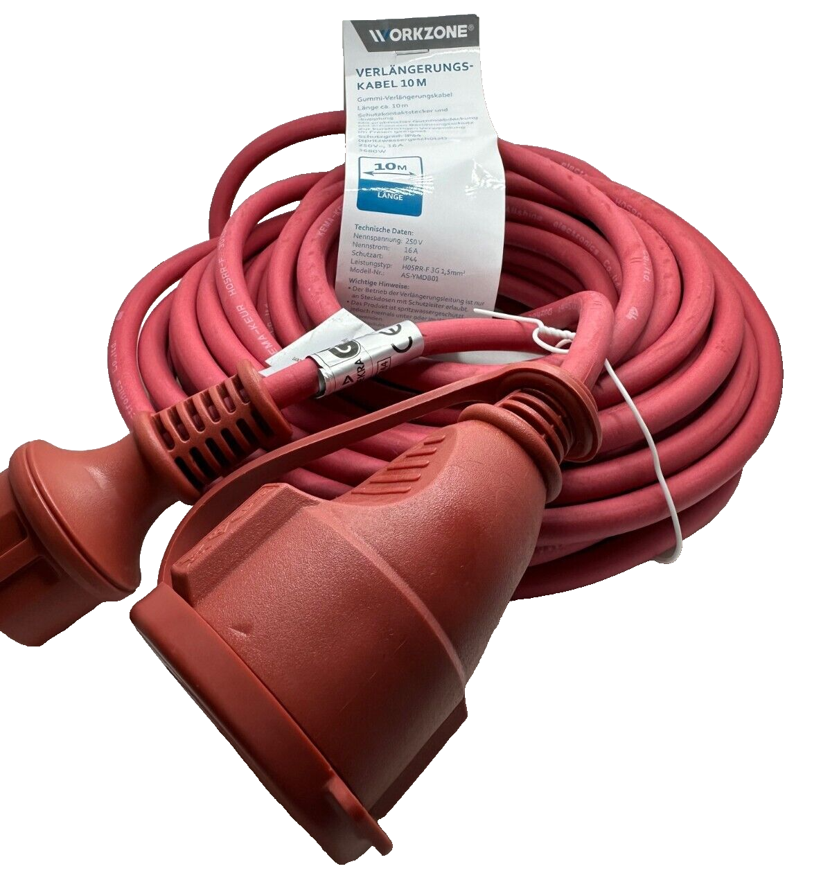 WORKZONE Gummi Verlängerungskabel, Außen Stromkabel, 10m, IP44, H05RR-F 3G, Neu