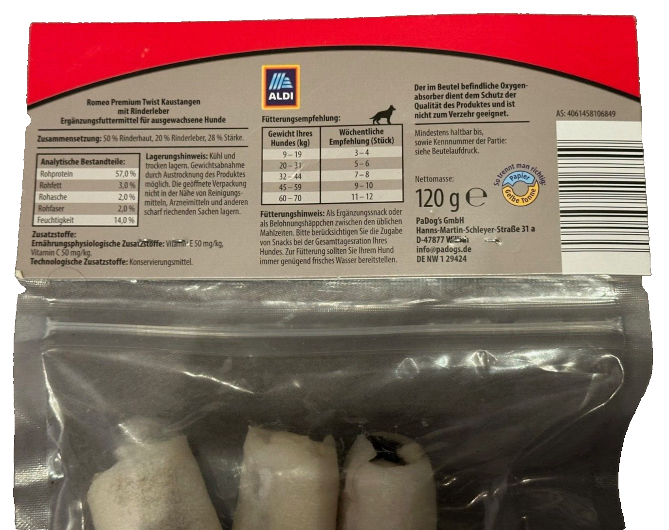 3x 120g (360g) ROMEO PREMIUM Twist Kaustangen "Rinderleber", neu&ovp