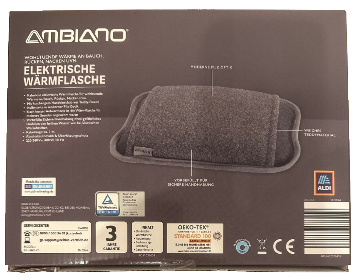Ambiano kabellose Elektrische Wärmflasche, neu&ovp
