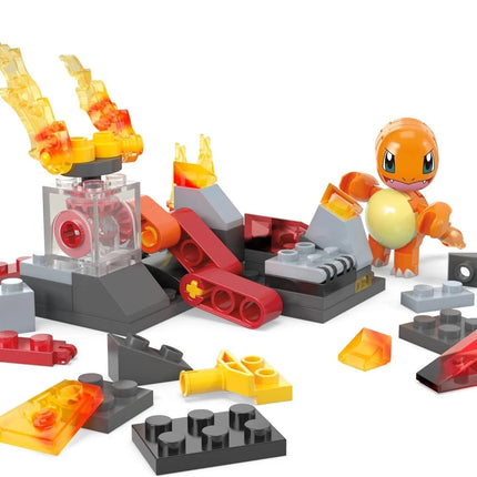 MEGA Pokémon Charmander's Fiery Spin, būvēšanas komplekts ar kustības akmeni, jauns un aizzīmogots