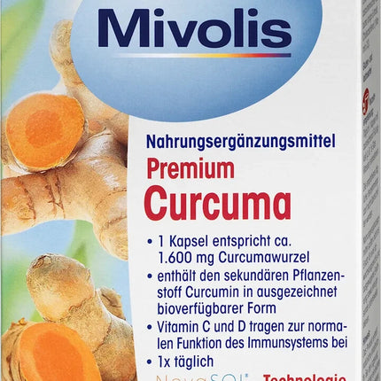 Mivolis Premium kurkumas kapsulas, 30 kapsulas, 19 g, jaunas un aizzīmogotas