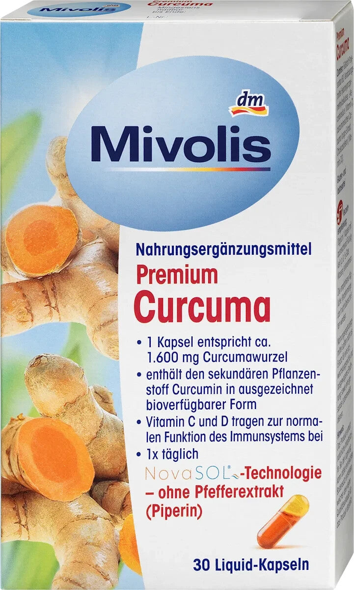 Mivolis Premium kurkumas kapsulas, 30 kapsulas, 19 g, jaunas un aizzīmogotas