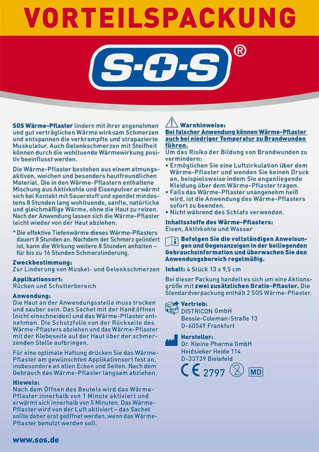 SOS Wärme-Pflaster, bei Muskel&Gelenkschmerzen, Tiefenwärme, 1x4 Stk., neu&ovp