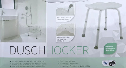 DUSCHHOCKER bis 150 kg, 4 Beine, höhenverstellbar 34-52cm, neu&ovp