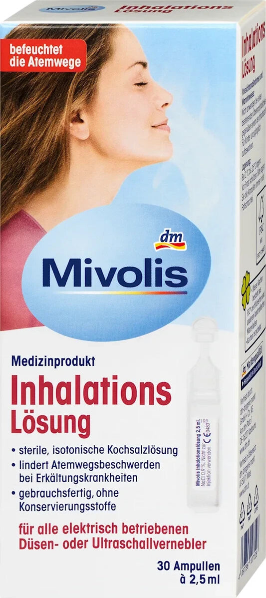 Mivolis inhalācijas šķīdums, 30 tabletes, 75 ml, elpceļu mitrināšanai, jauns un noslēgts