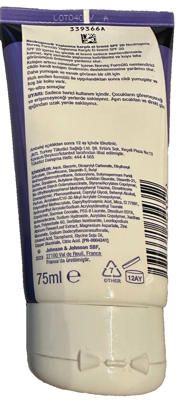 Neutrogena pretnovecošanās roku krēms, SPF 20, ar kolagēnu un minerālvielām, 75 ml, jauns