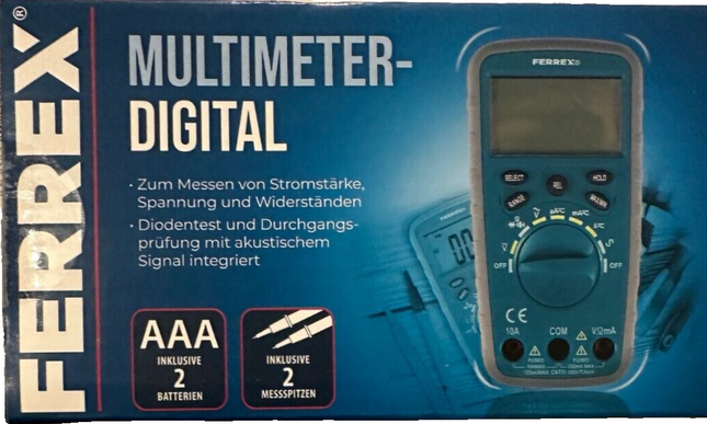 Ferrex digitālais multimetrs, voltmetrs, pretestības, strāvas, ampēru mērīšana, jauns un noslēgts