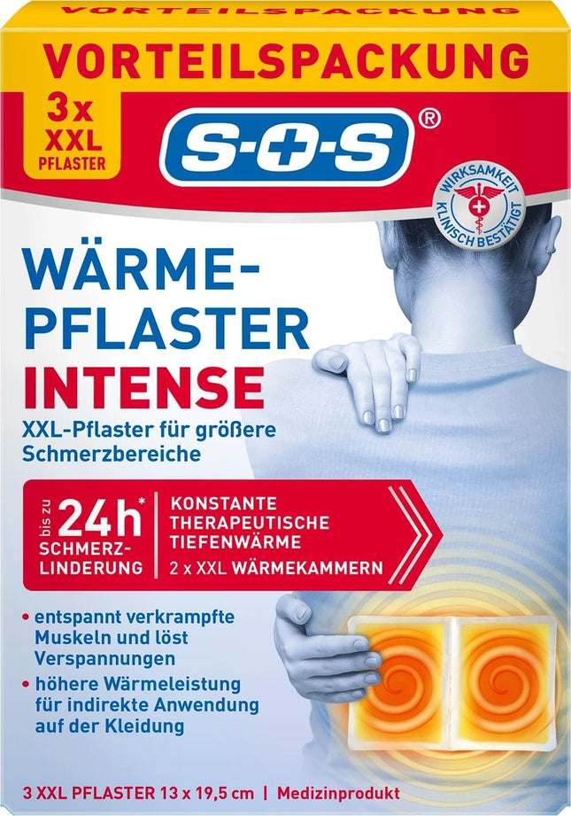 SOS siltuma plāksteri INTENSE, XXL siltuma plāksteri muguras sāpēm, 1 x 3 gab., jauni un aizzīmogoti
