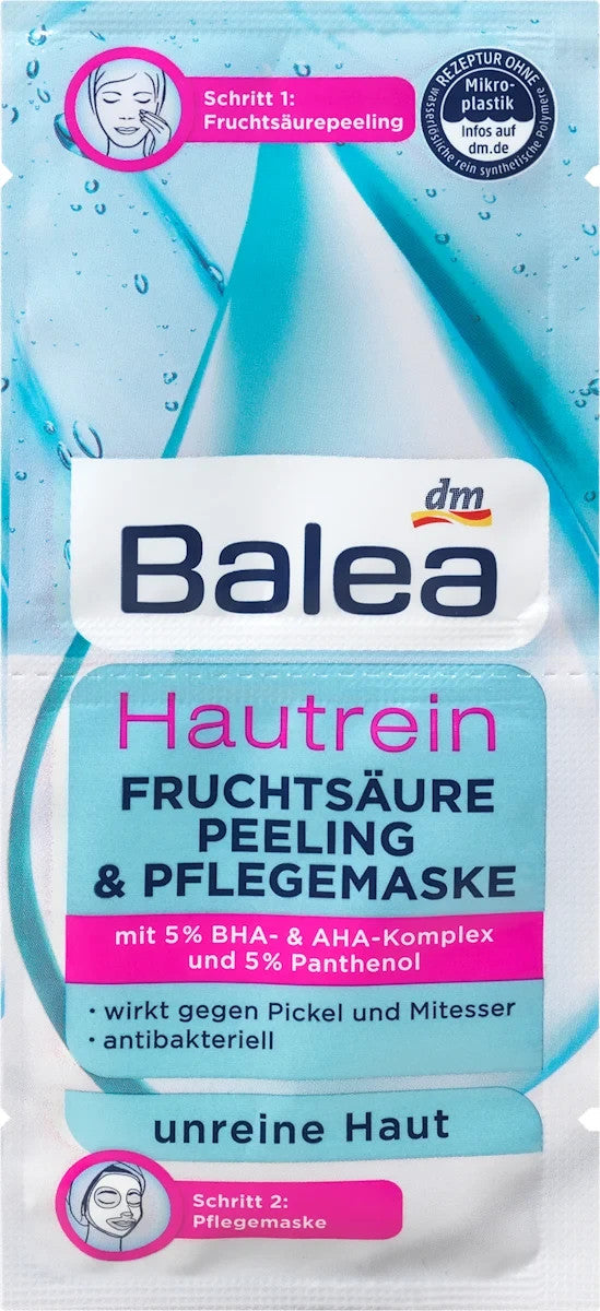 Balea Hautrein 2in1 Fruchtsäure Peeling & Pflegemaske, 2x2 Stück á 8 ml, neu