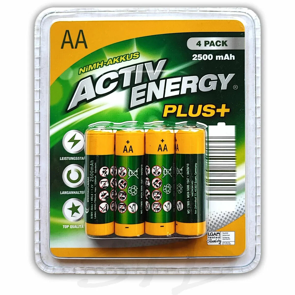 ACTIV ENERGY 4er Pack Akkus, AA LR6, 2500 mAh, NiMH, Wiederaufladbar, neu&ovp