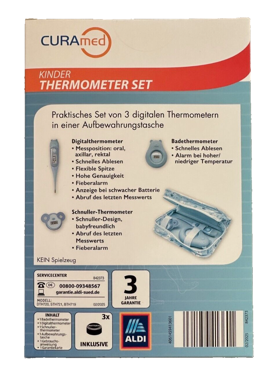 Curamed Kinder Thermometer Set, 3 teilig, mit Aufbewahrungstasche, neu&ovp