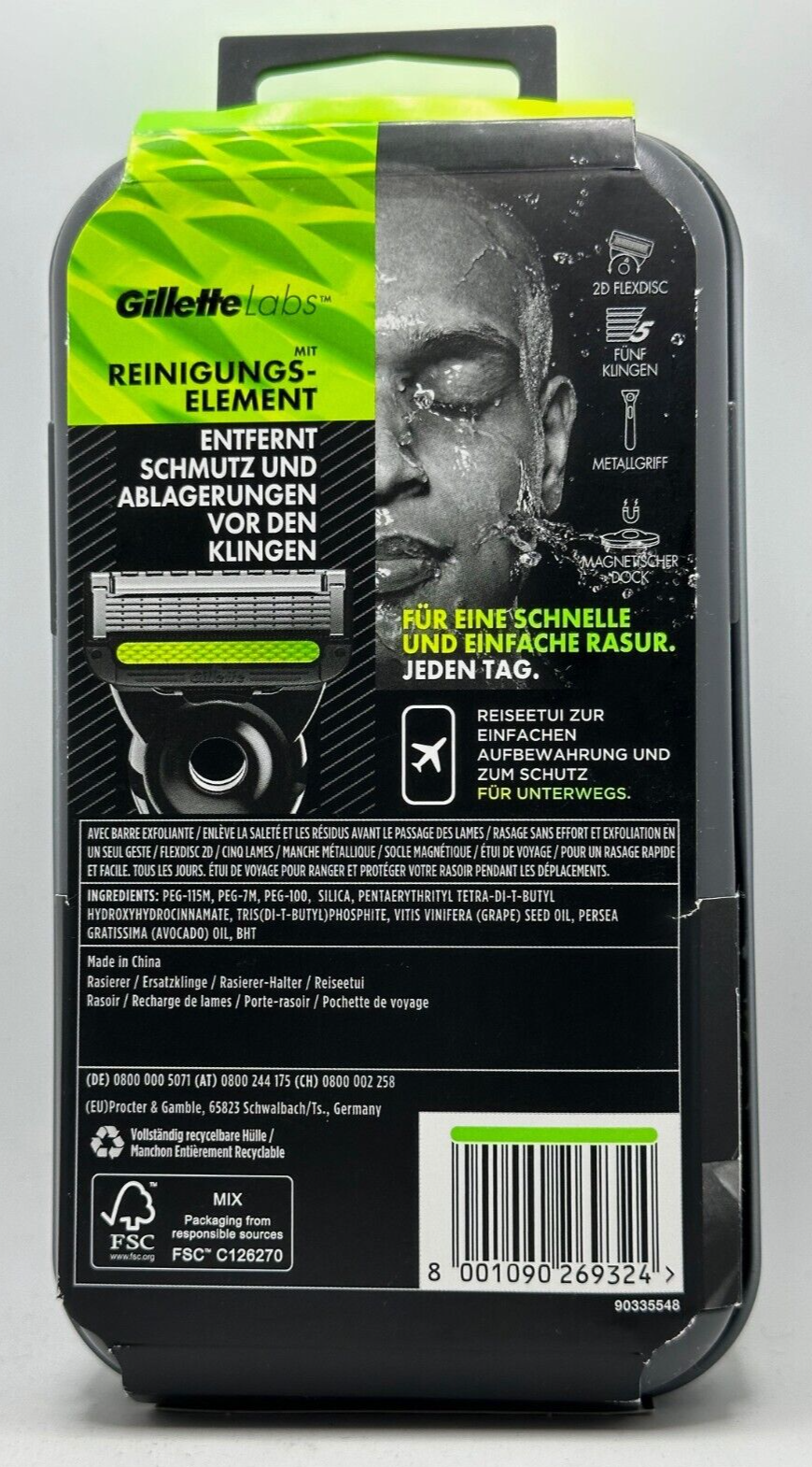 Gillette Labs Rasierer + 2 Klingen, Black&Gold Set, Reiseetui + Magnetdock, NEU