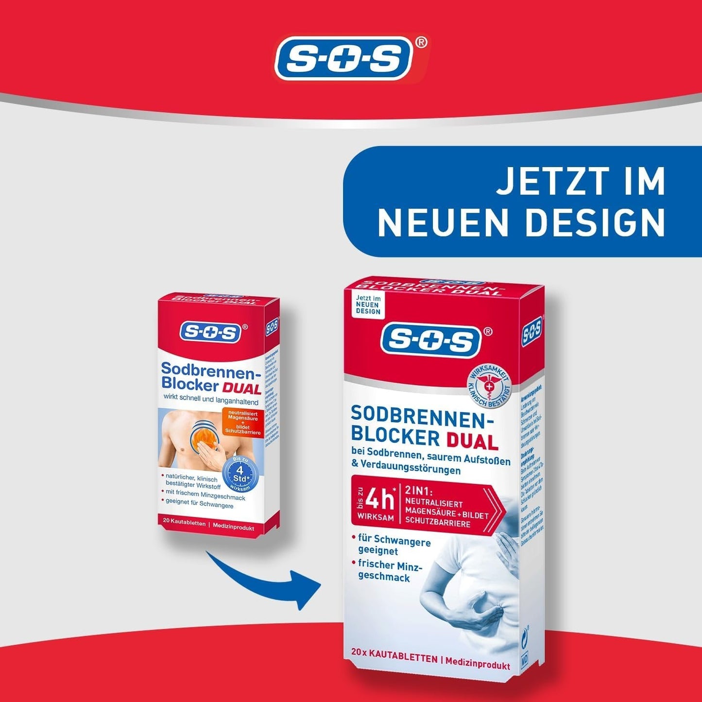 SOS grēmas bloķētājs DUAL košļājamās tabletes, 1 x 20 tabletes, jaunas un aizzīmogotas